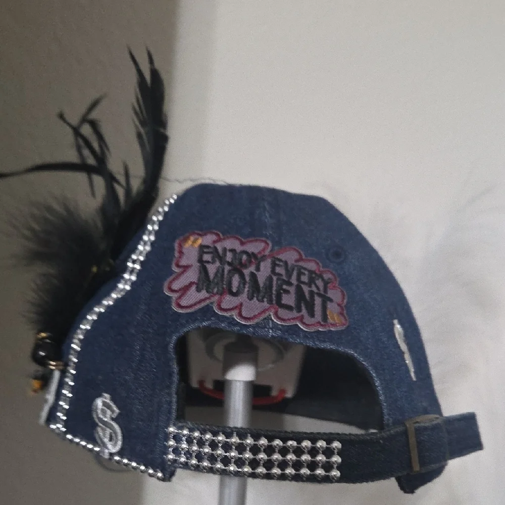 Stylish Blue NYC with Feather and Rhinestones